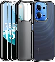 Effcotuo Case for Xiaomi Redmi 15C 5G/4G/Poco C85 5G (173) Case with 2 Tempered Glass Screen Protectors Anti-Fall Soft Silicone + Frosted PC Case, Translucent Matte Back Case Cover Slim Shockproof