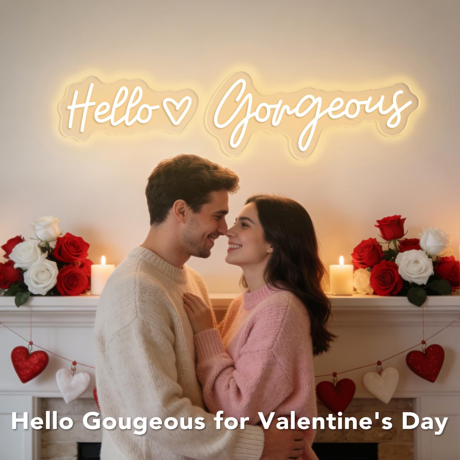 26 Inch Hello Gorgeous Neon Sign Warm White for Valentine's Day Decorations | Gifts, Large Hello Gorgeous LED Sign Light Up Signs for Wall Decor | Makeup Vanity | Girls Bedroom Bachelor Party Backdrop with Dimmable USB Powered - Image 2