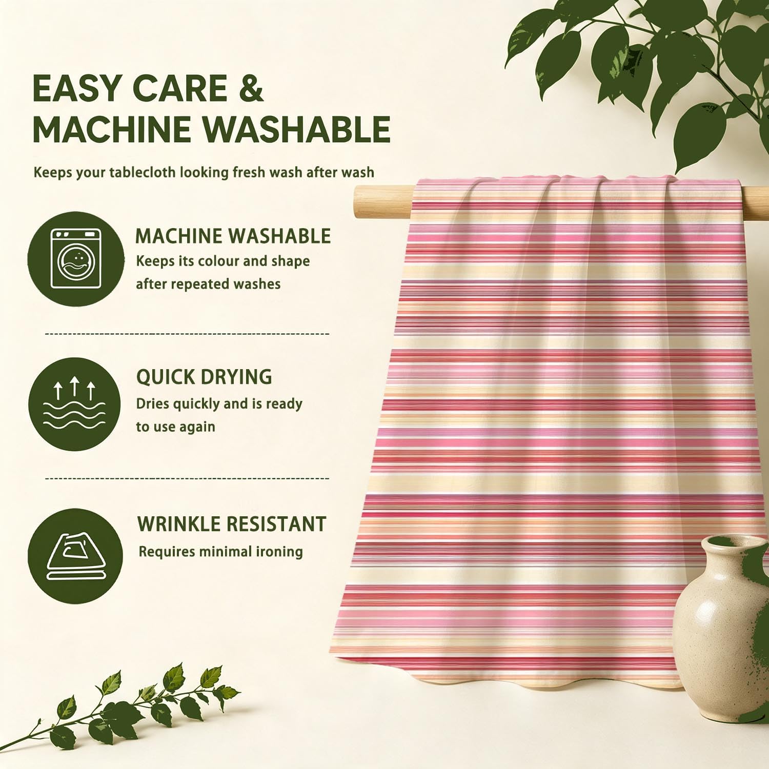 Tischdecke abwaschbar Polyester Bunte dünne Streifen 260 x 140 cm | Wasserabweisend, bedruckter pastell Streifenmuster Polyesterstoff, platzsparend faltbar, rechteckig, für Küche & Outdoor
