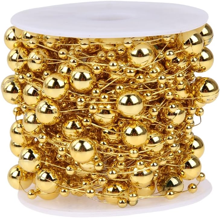 Demiawaking 10m Gold String Beads Pearl Chain Plastic Garland Wedding
