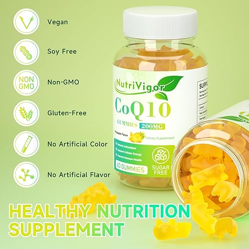 Miniatura 5 de NutriVigor Gomitas CoQ10, suplemento de coenzima Q10 de 200 mg, suplemento CoQ10 de alta absorción para energía celular y salud inmunológica,