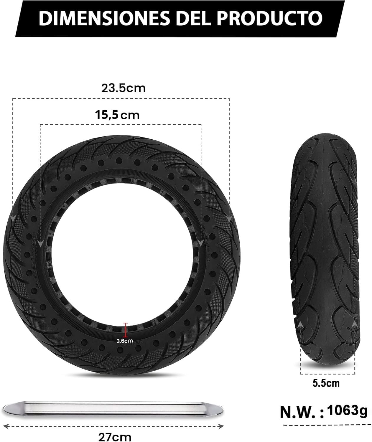 Ruedas Macizas 10x2.125 Antipinchazos Compatible con Xiaomi 4 Lite, Smartgyro Ziro, Vivobike S2 Max, Navee V25i Pro (2uds)