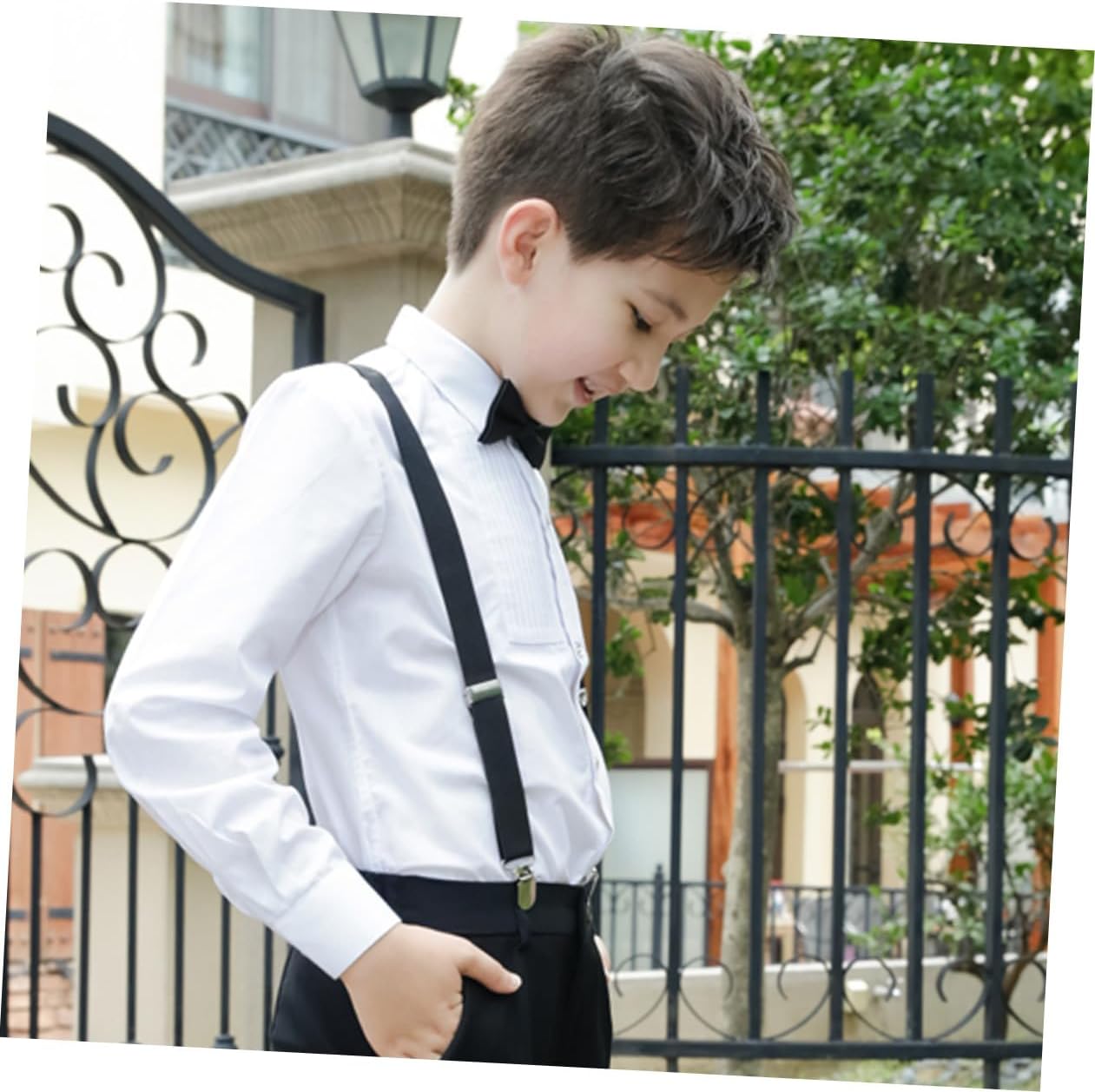3pcs Solid Color Suspenders and Bowtie Set for Boy Girl Elastic Clip Braces with Comfortable Fit for Boys and Girls Parties and Formal Events