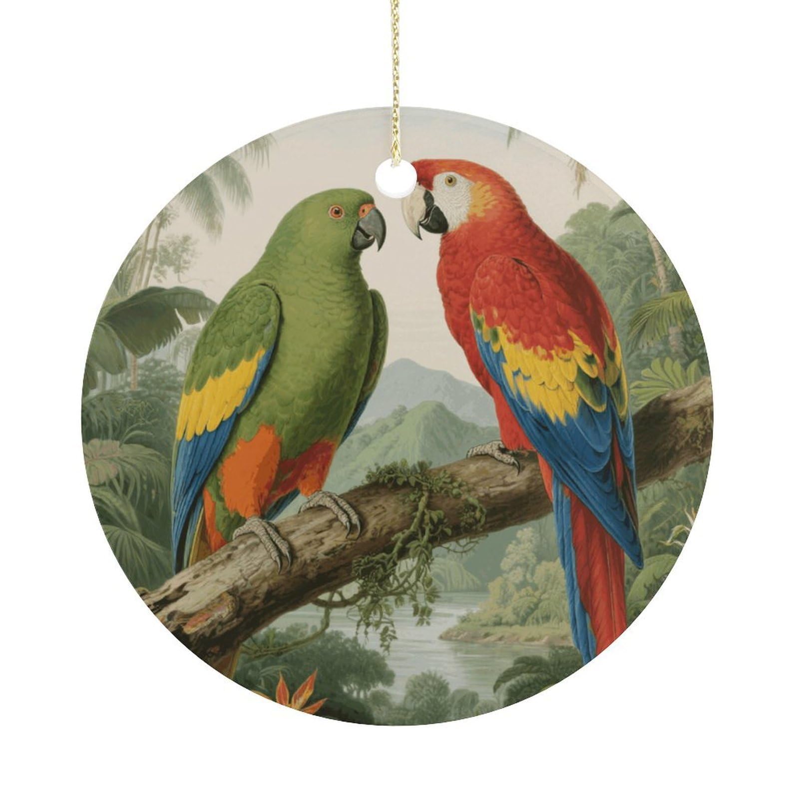 Personalized Christmas Ornaments 2025 Ceramic Hanging Parrot Ornaments with Gold String Double-Sided Vintage Holiday Decorations for Tree Mantel Tabletop Xmas Party Favors