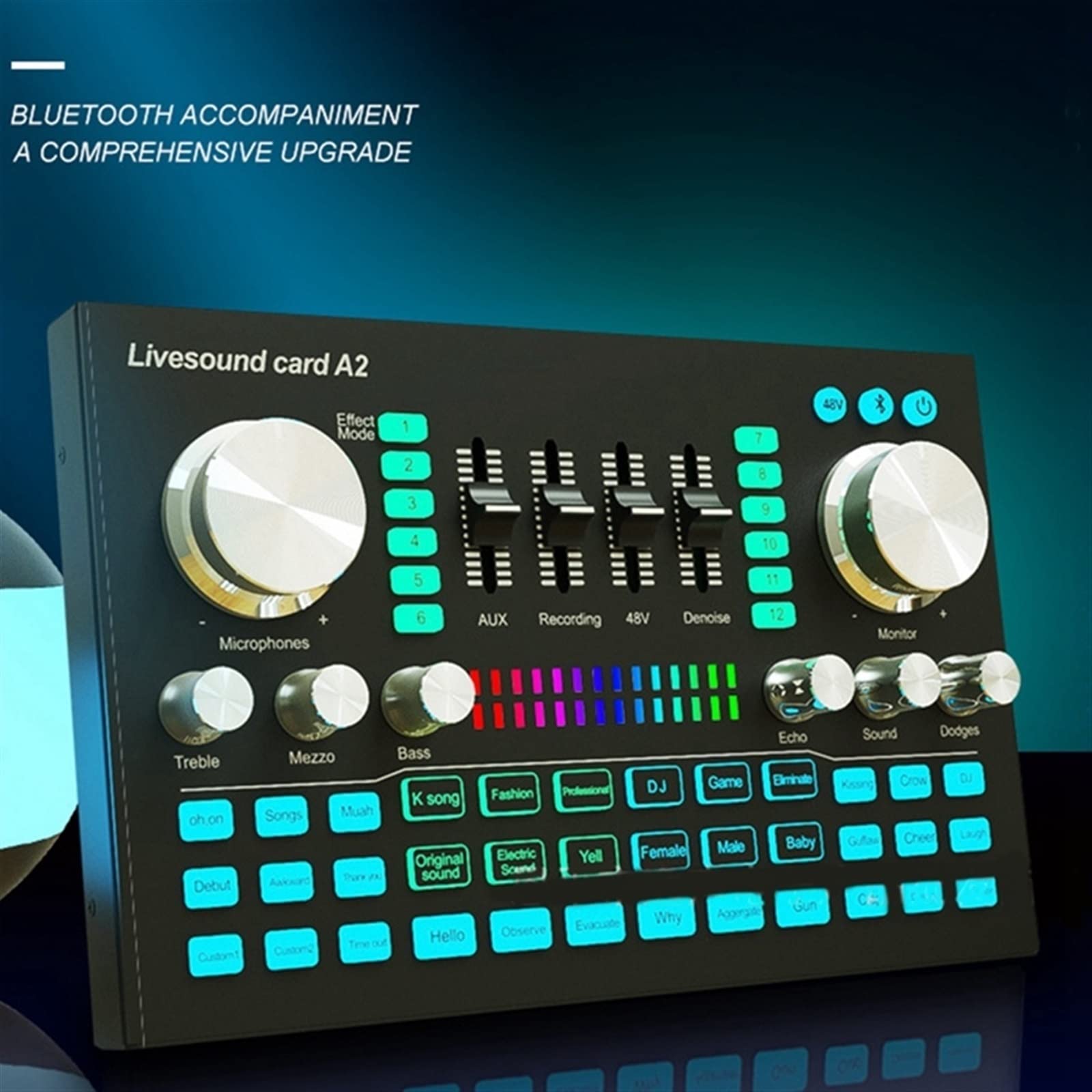 Mixer Audio Professionale, Scheda Audio A2 Live, Scheda Audio Bluetooth Portatile, Volume Audio Regolabile Professionale per la Registrazione Musicale, Karaoke e Canto