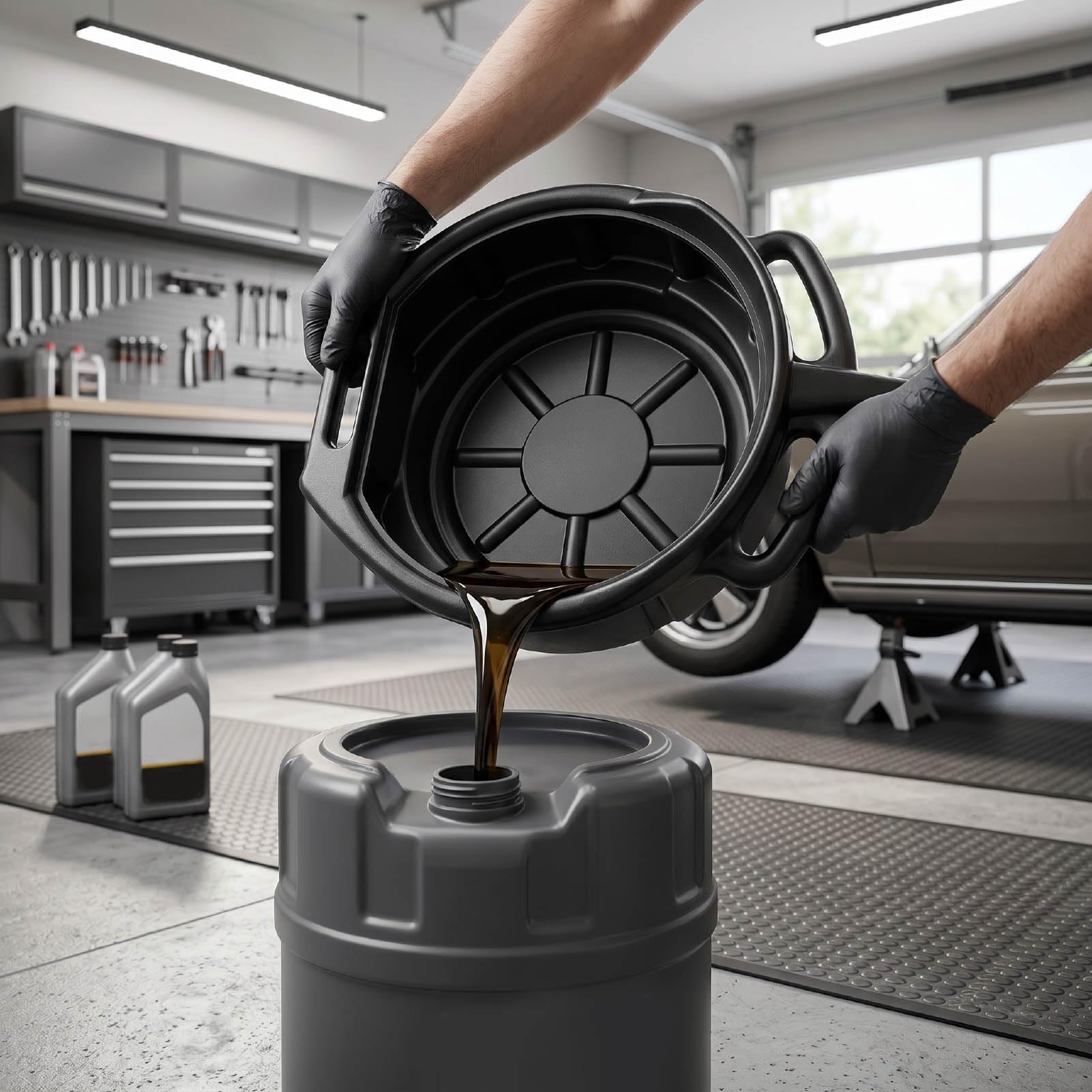 aqxreight Bandeja de Drenaje de Aceite de 15 litros con Tecnología Antisalpicaduras, Recipiente Colector de Goteo de Aceite Negro para Automóviles, Motocicletas y Camiones