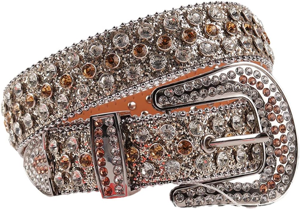 Genuine Leather Luxury Rhinestone Belt Casual Crystal Bling Dimond Studded Belts For Woman Man