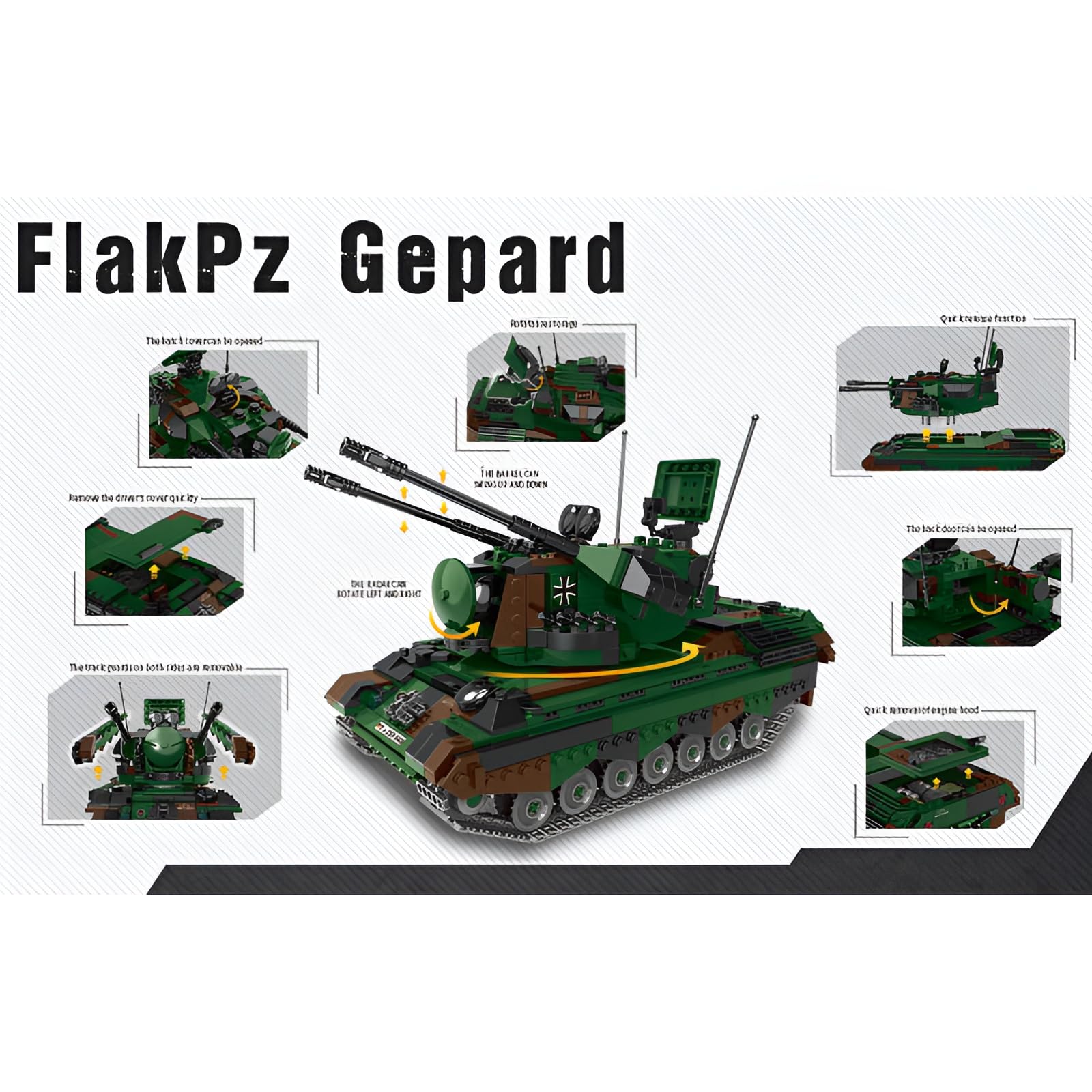 Technik Militärische FlakPz Gepard Panzer Bausteine Bausatz | 1352 PCS, Armee Panzer Fahrzeug Modell Bauklötze Spielzeug, Dekoration für das Homeoffice, Geschenk für Erwachsene