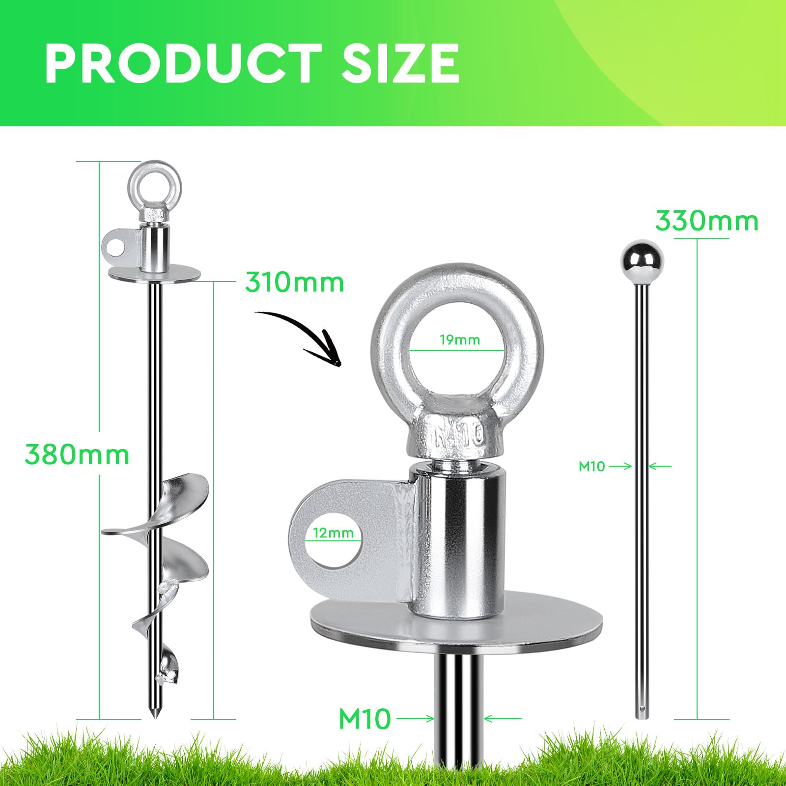 SWAWIS Palo per Cani con Anello Rotante a 360°38cm Argento, per Cani di Peso non Superiore a 100kg, Senza Grovigli, con Spazzola per Pulizia e Piede di Porco, Ancoraggio A Terra per Cortile Campeggio