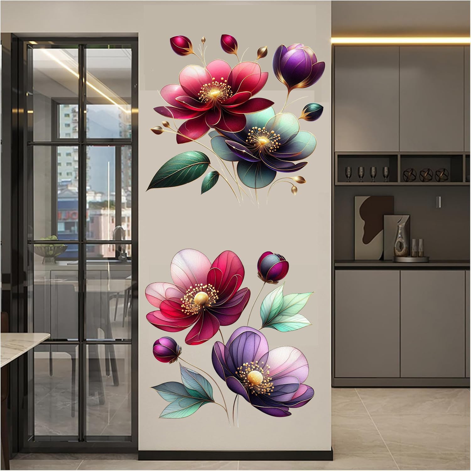 Boho Flower Wall Stickers Wildflower Floral Grass Peel and Stick Wall Stickers Living Room Bedroom Nursery Wall Decor (Red)