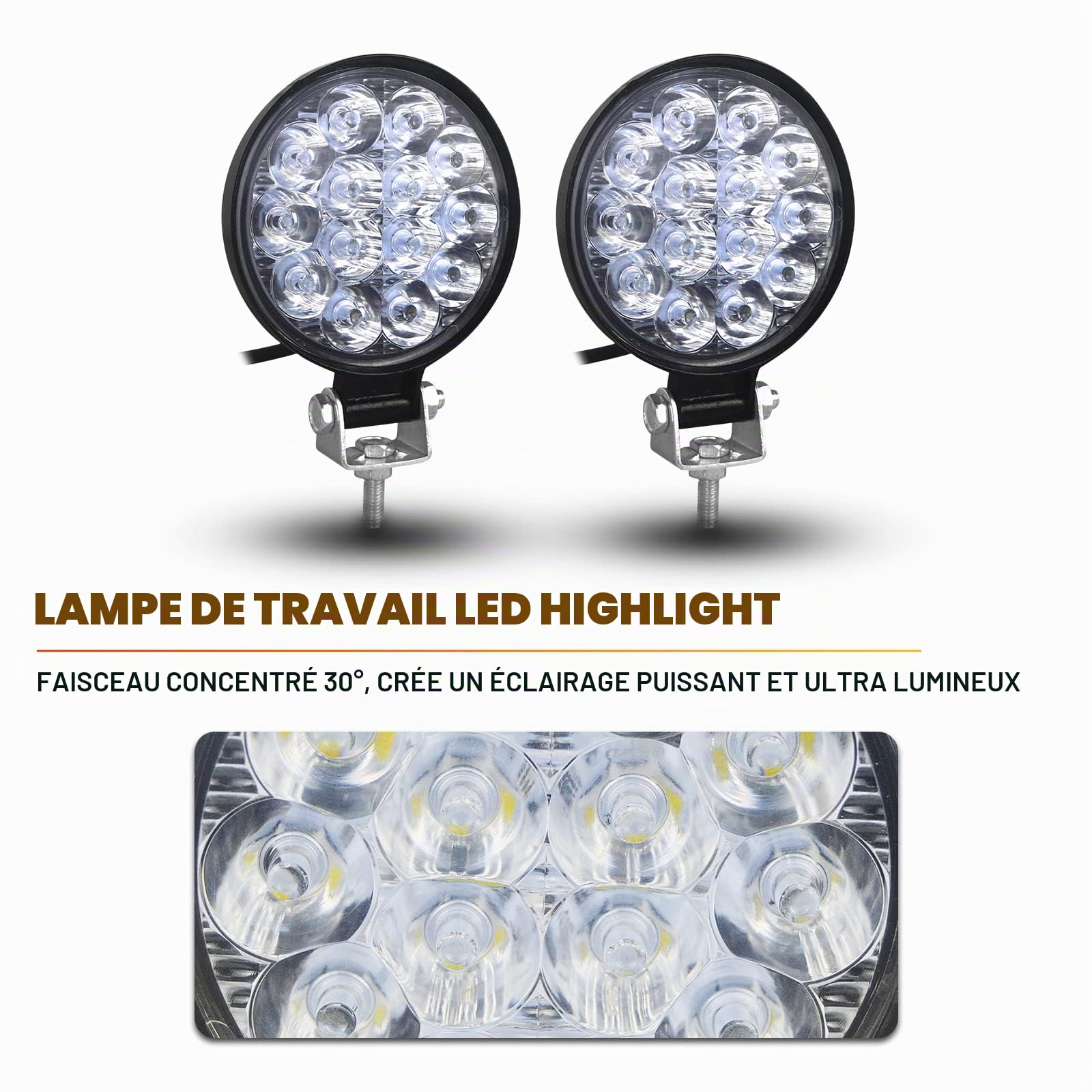 SKYWORLD 2 Pcs Rond Phare de Travail Led, 3.2 pouces 42W Mini