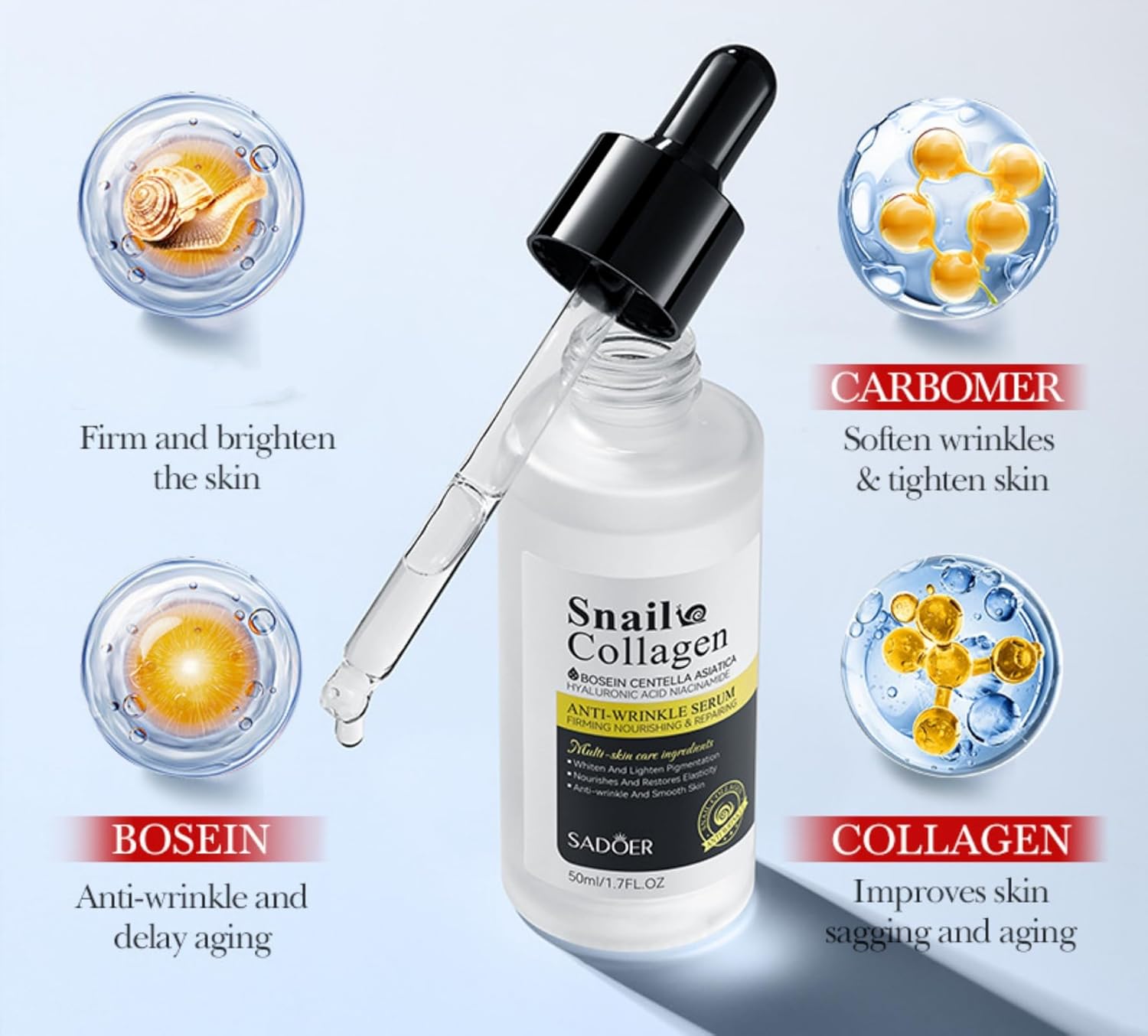 For Sadoer Collagen Centella Asiatica HA Facial Serums,Moisturizing Facial Serum,Face Serum,Facial Care,Soothing Skin,Brightens Skin Tone 50ml 1.7 FL OZ - Image 7