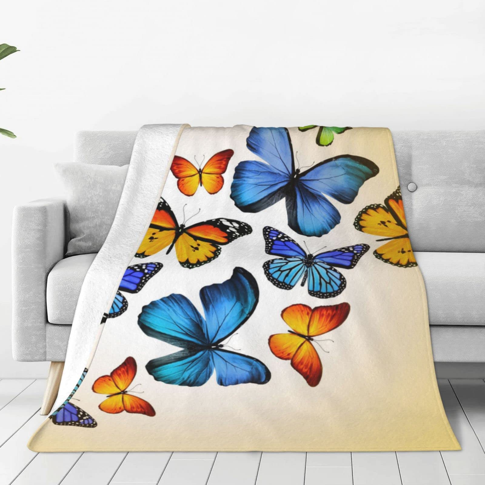 Lsjuee Throw Blanket Colorful Butterfly Warm Cozy Soft Lightweight Flannel Fleece Blanket for Bedroom Sofa Room Home Decorative Fuzzy Blanket 60"x50"