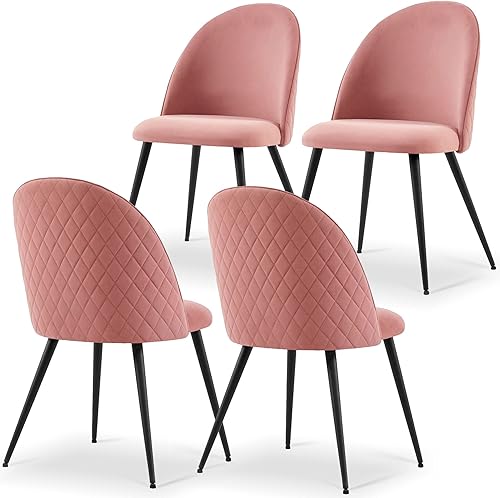 Miniatura 1 de NORDICANA Accent - Juego de 4 sillas de comedor tapizadas de terciopelo para sala de estar con patas de metal negro con recubrimiento de polvo rosa