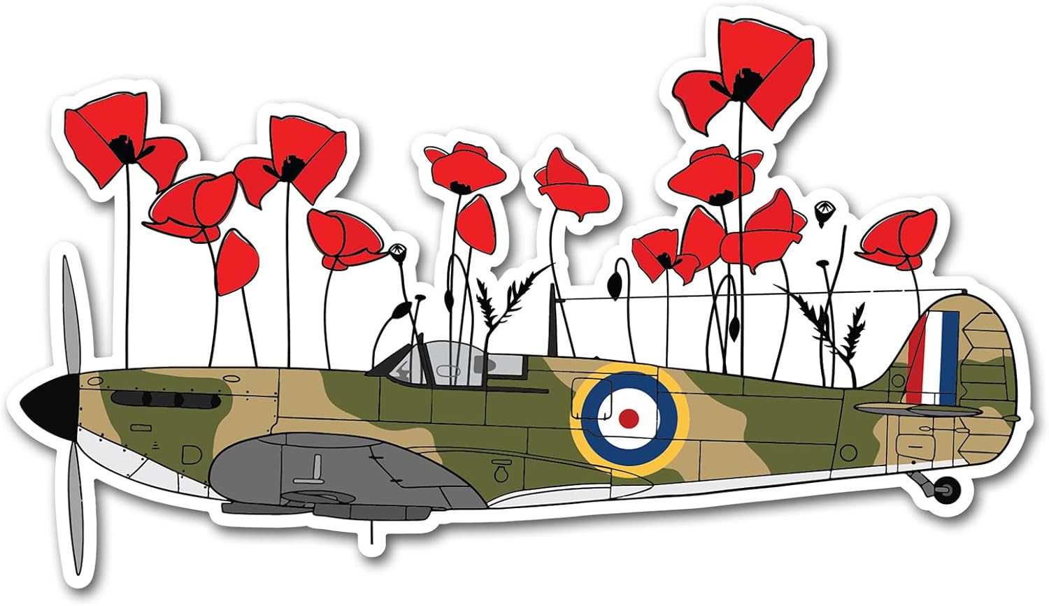 2 x 15cm Poppies Spitfire Vinyl Stickers - RAF Lest We Forget Remembrance Day Memorial Poppy Union Jack Flag British War Sticker #82194