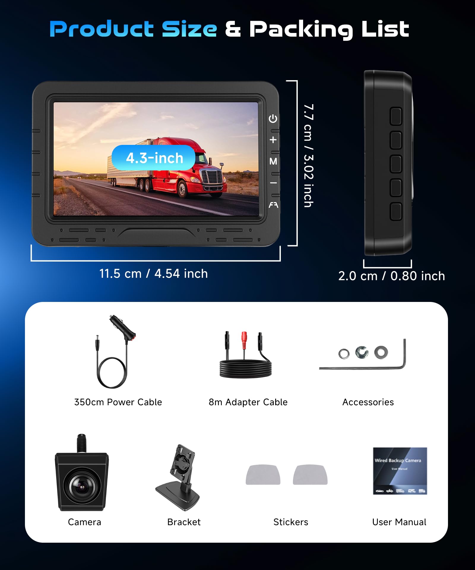 VECHTEL Bezprzewodowa kamera cofania 1080p 12 V, ekran IPS 4,3 cala, dyrektywy DIY, widoczność w nocy, wodoszczelność IP68