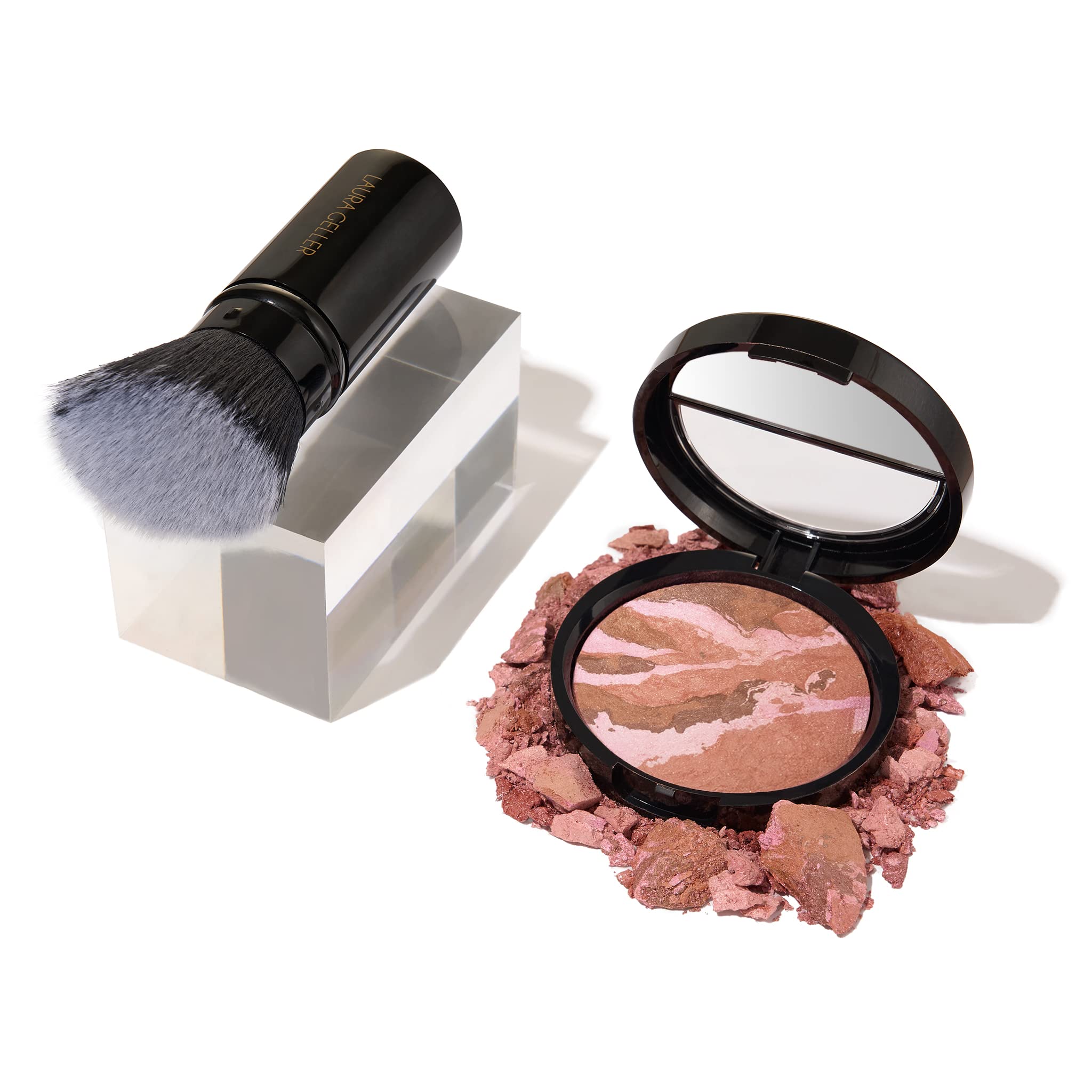 LAURA GELLER NEW YORK Baked Blush-n-Bronze 2-in-1 Bronzer Blush, Ginger Bronze - Retractable Angled Kabuki Brush Ginger Bronze + Retractable Angled Kabuki Brush 2 Ounce (Pack of 1)