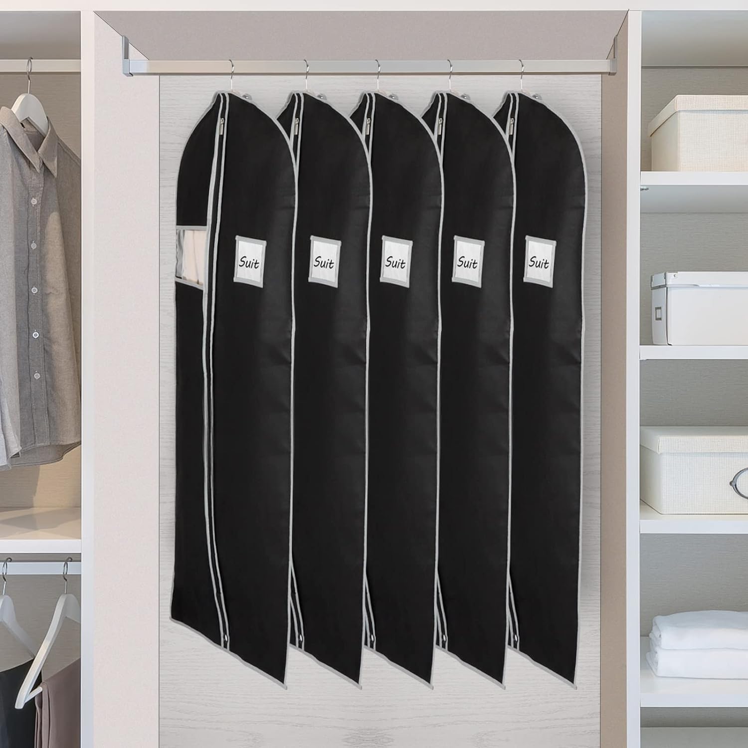 Syeeiex Juego de 4 fundas para ropa de 152,4 cm para colgar ropa, a prueba de polvo y ordenadas, perfectas para trajes, vestidos de noche, abrigos de piel, vestidos largos (negro y gris)