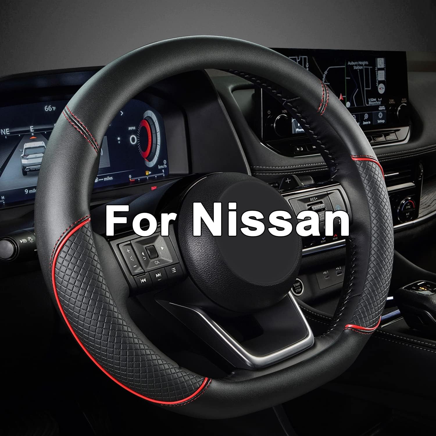 GIANT PANDA D Shape Steering Wheel Cover for Nissan Rogue Kicks - Auto Car Steering Wheel Cover Customized for Nissan Altima Sentra D Shape, Black (SWNBD01)