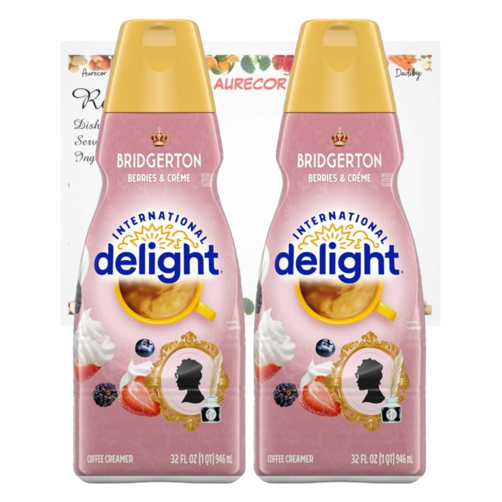 Coffee Creamer Bundle. Aurecor Recipe Card bundle with Coffee creamer International-Delight Coffee Creamer, Berries & Creme, 2 pack 32 oz. Non-dairy Creamer, packaging may vary
