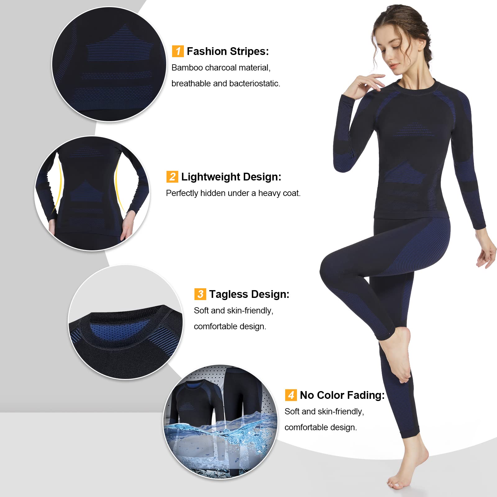 Homord Intimo Termico Donna Maglia Termica Donna + Pantalone Base Layer Riscaldante Traspirante ad Asciugatura Rapida Tuta Termica Termici Base per Ciclismo Trekking Skiing Yoga