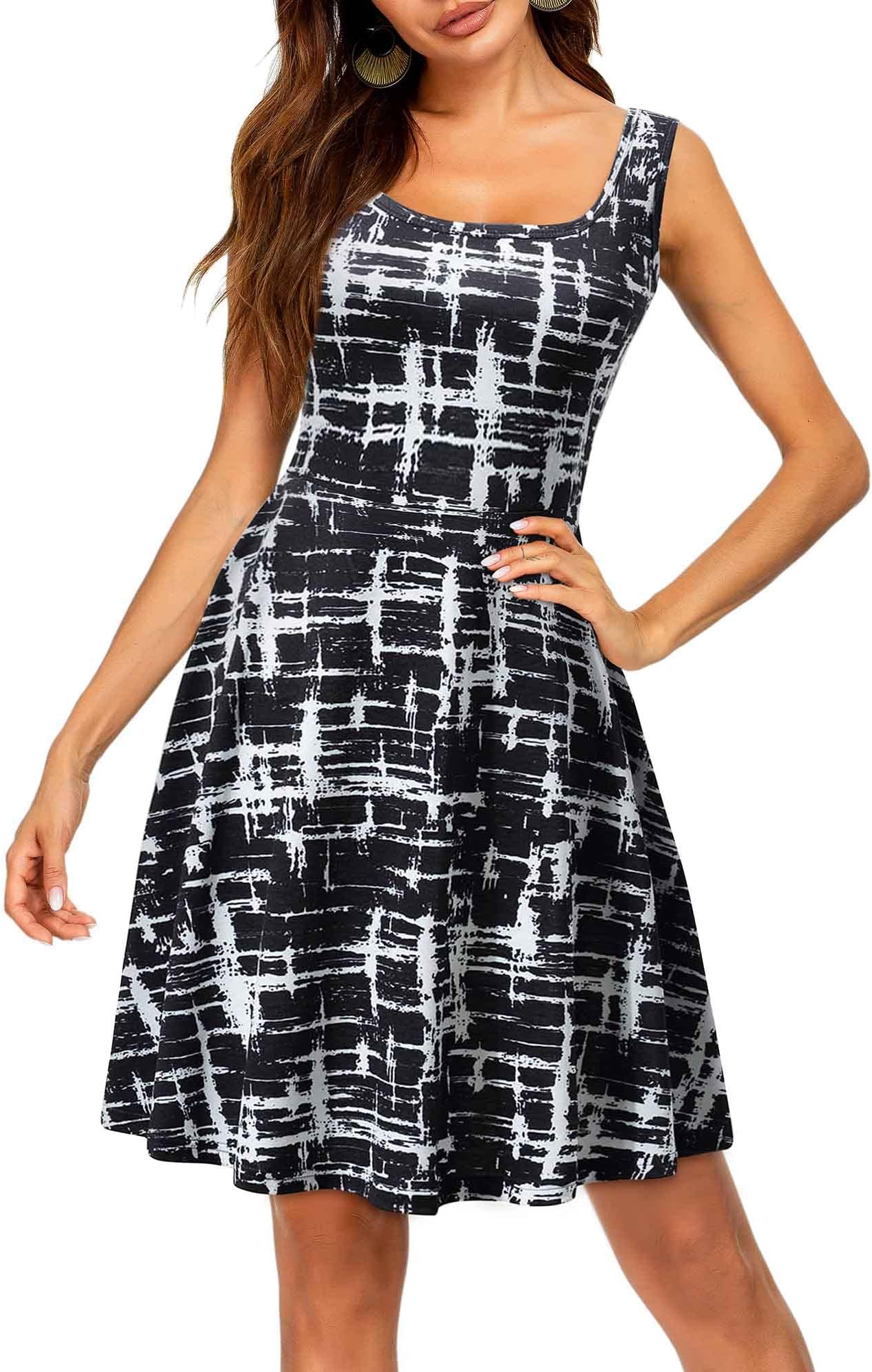 FENSACE Women's Sleeveless Midi Dress Casual Flared Tank Dress, 18034-30, X-Large