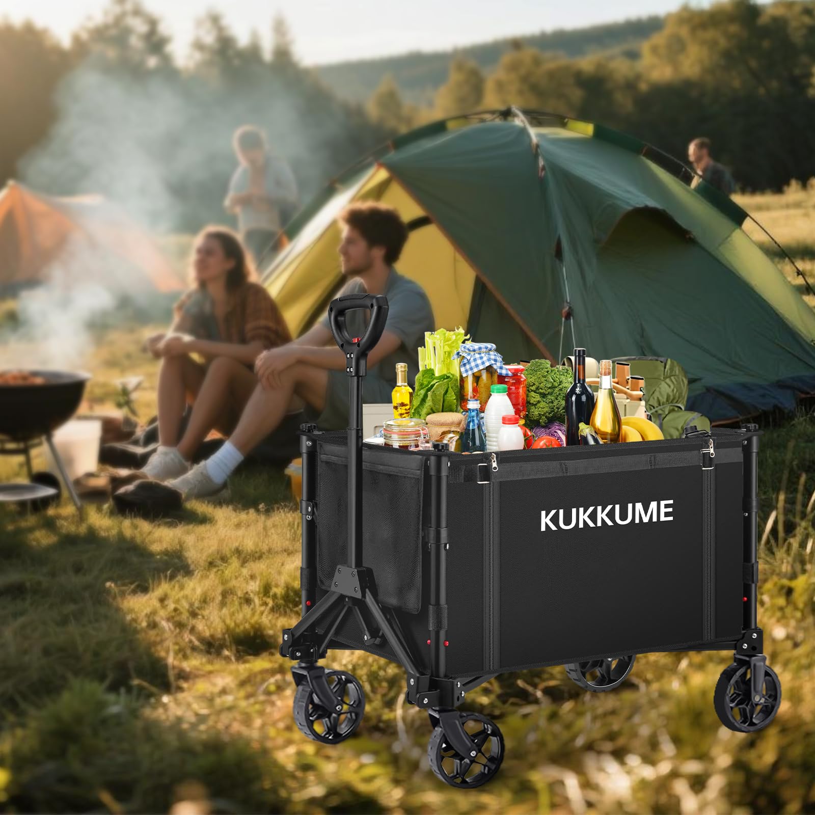 Chariot de Transport Pliable 120 l 100 kg Chariot de Plage Pliable a Roulette avec Bandes Réfléchissantes et Poignée Réglable pour Jardin Sport Courses Camping