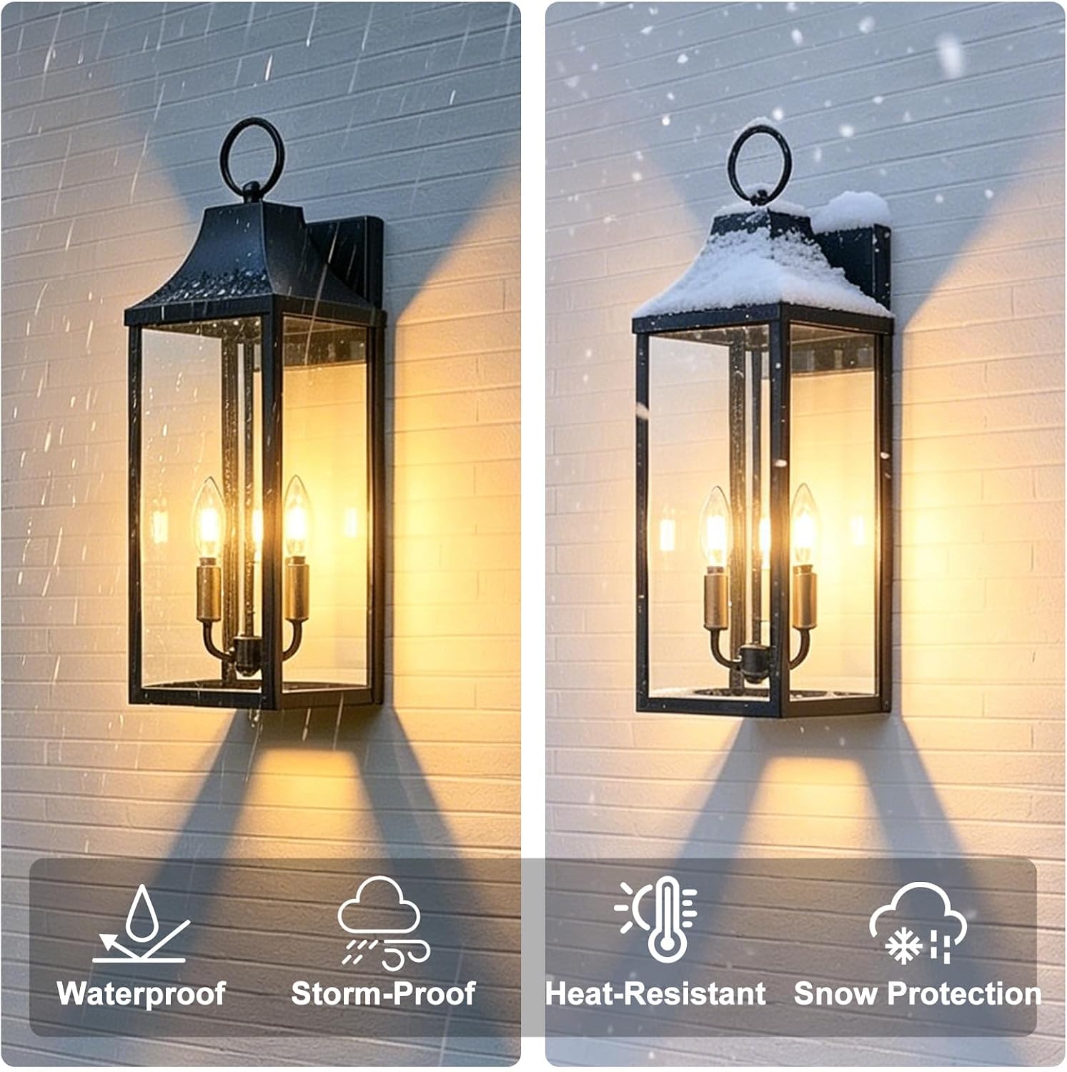 20 Inch Outdoor Wall Light Fixture, Modern Exterior Wall Lantern, 3-Light Wall Mounted Sconce with Glass Shade, Outside Porch Lamp for Patio, Front Door, Entryway, Garage Lighting