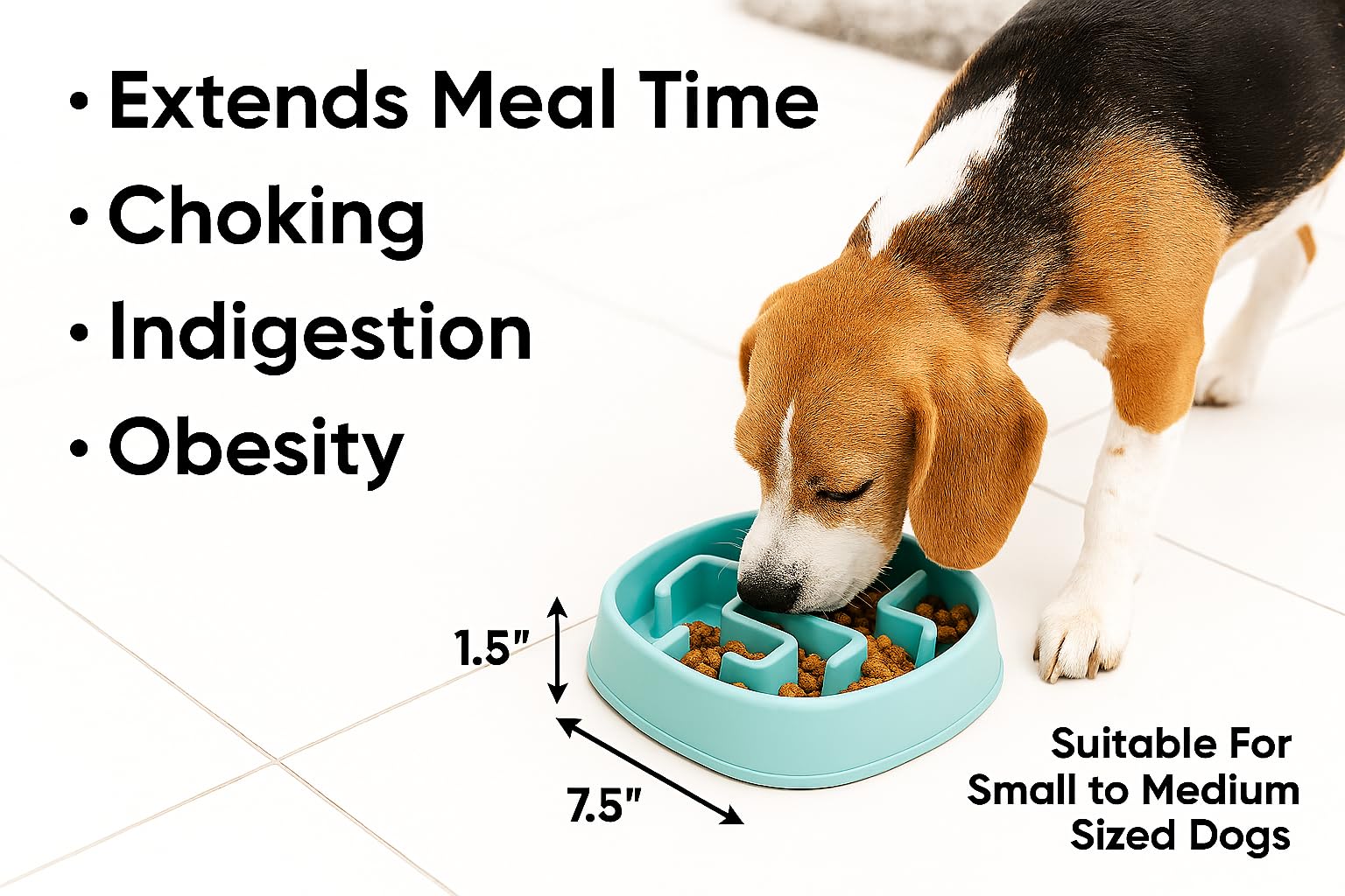 Slow Feeder Bowl, Puzzle Maze for Fast Eaters, Small to Medium Dogs, Helps Prevent Bloat & Aid Digestion, Holds 2 Cups Wet or Dry Food, Non-Slip, Made Without BPA, Blue - image 3
