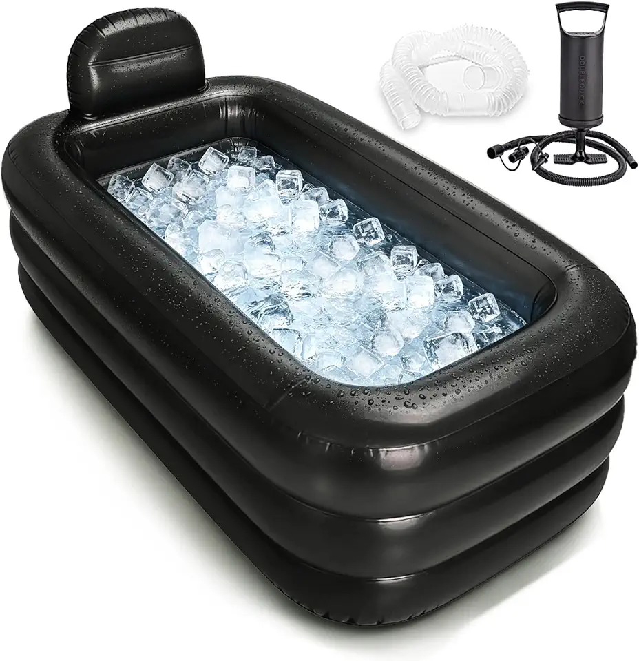 Nevife Banheira inflável com bomba – Banheira de hidromassagem portátil dobrável para adultos, banho quente e gelo, uso interno e externo, inclui travesseiro de cabeça