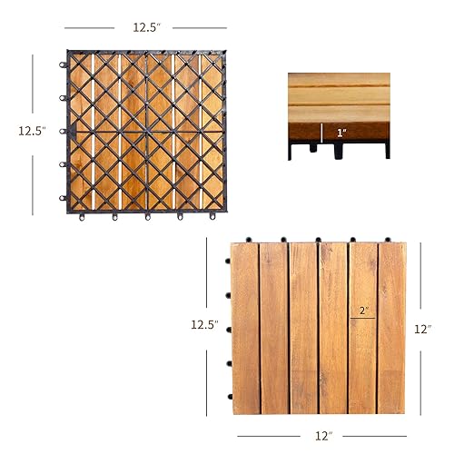 Miniatura 6 de Giantex 10 baldosas entrelazadas para terraza de patio, 31 x 31 cm, baldosas de madera de acacia, pavimentadoras de suelo compuesto de madera de 3