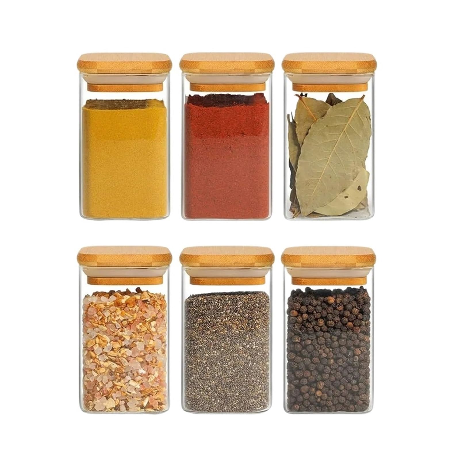 WZPTLKIBAD Square Glass Spice Jars, 8oz Airtight Containers, Bamboo Lids