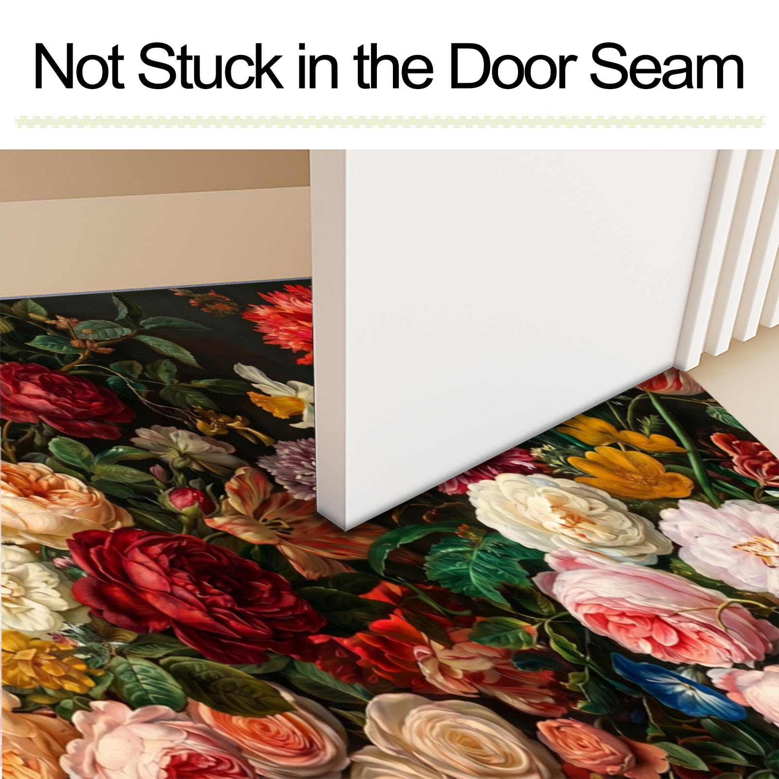 Felpudo Ultrafino Para Interiores, 80X120Cm, Pintura Clásica Al Óleo De Flores Alfombra Antideslizante Lavable Para Entrada, Botánica Gótica Felpudo De Perfil Bajo, Atrapa Suciedad, Rojo Oscuro