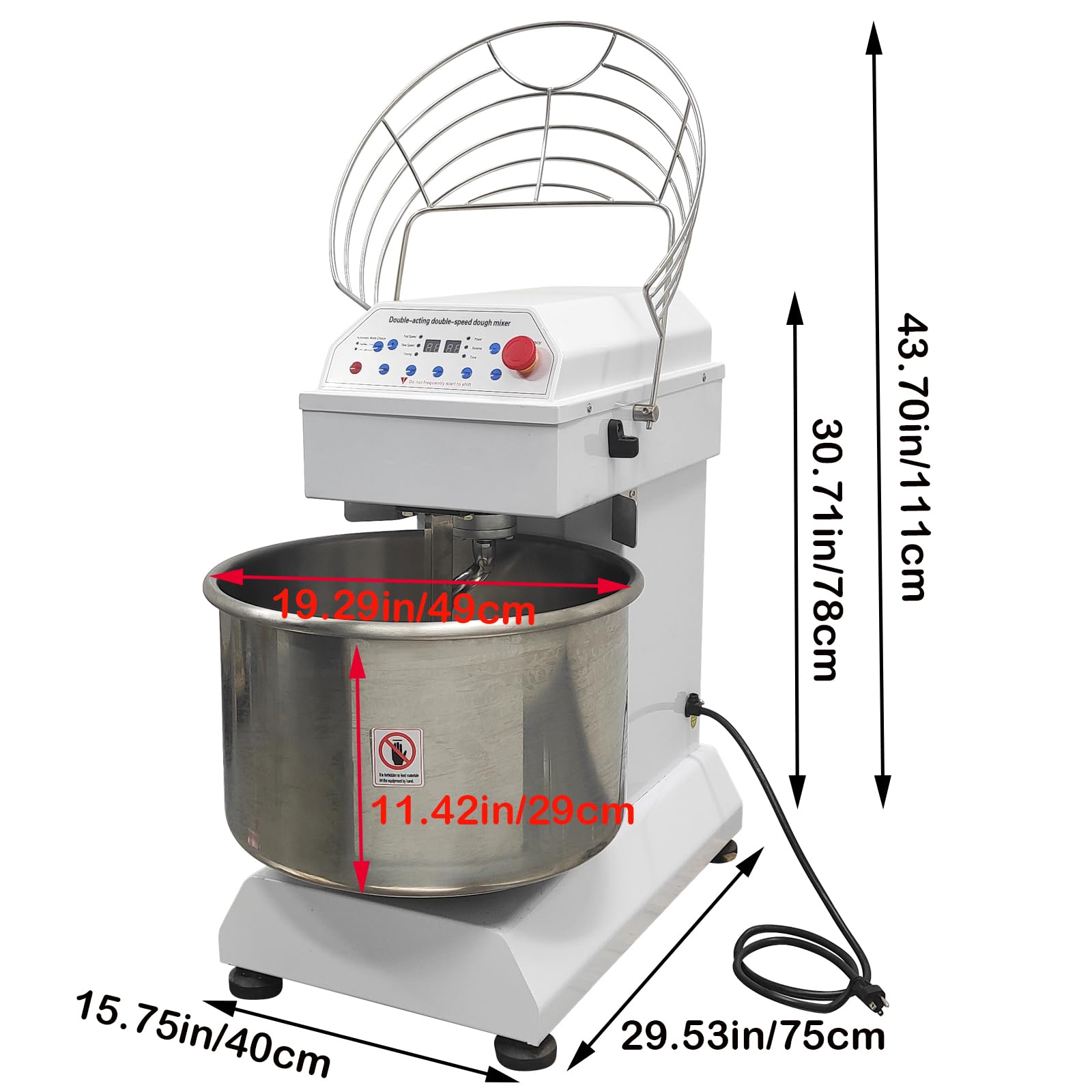 Mezclador de masa de doble acción de doble velocidad de 110V 2.2KW Mezclador de masa inversor 40L Mezclador de masa comercial Mezclador de masa de soporte en espiral Mezclador de harina de 2