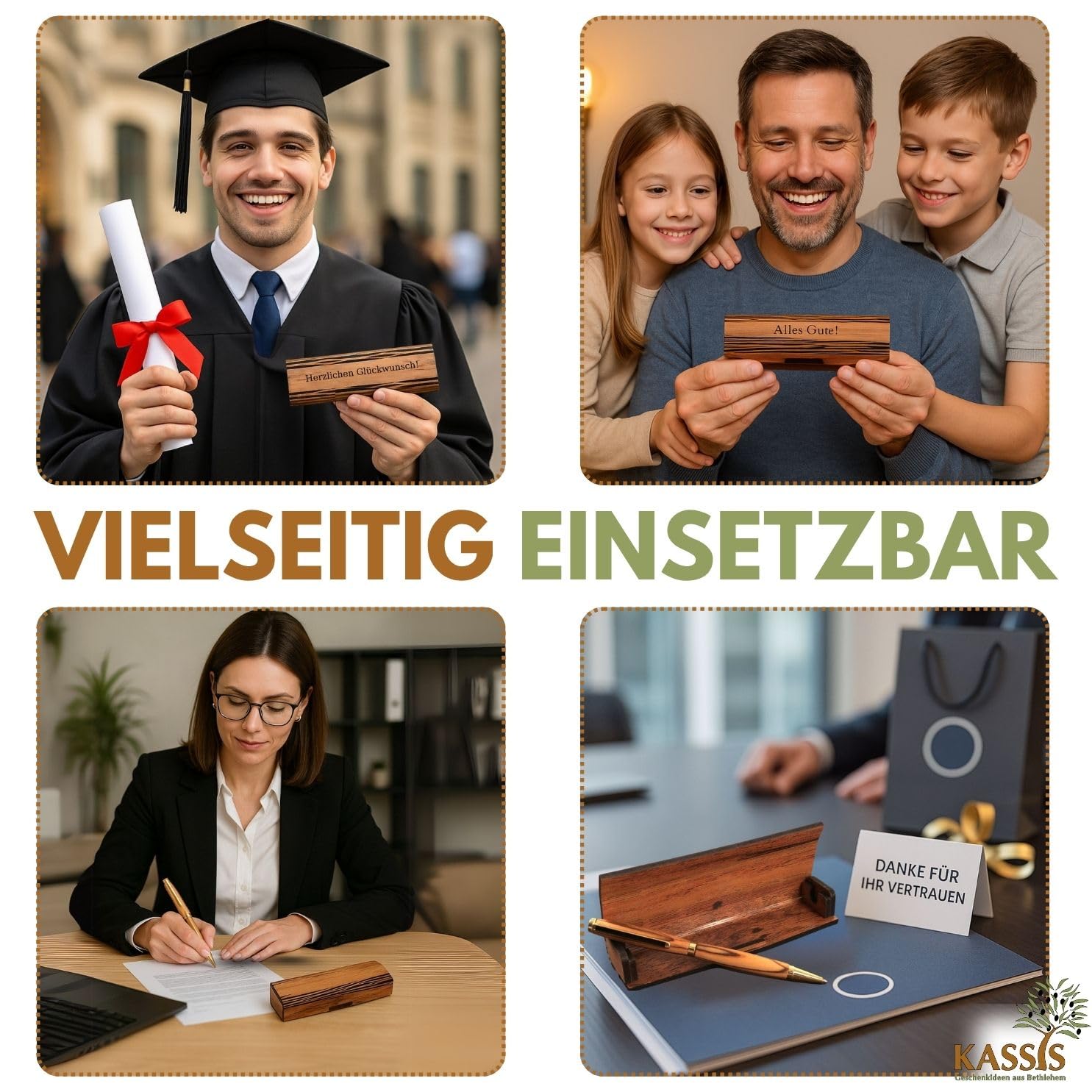 Kassis Geschenkartikel Personalisierbarer Kugelschreiber aus Olivenholz mit Holzschachtel – stilvolles handgefertigtes Schreibset für Büro, Schule, Firma und besondere Anlässe