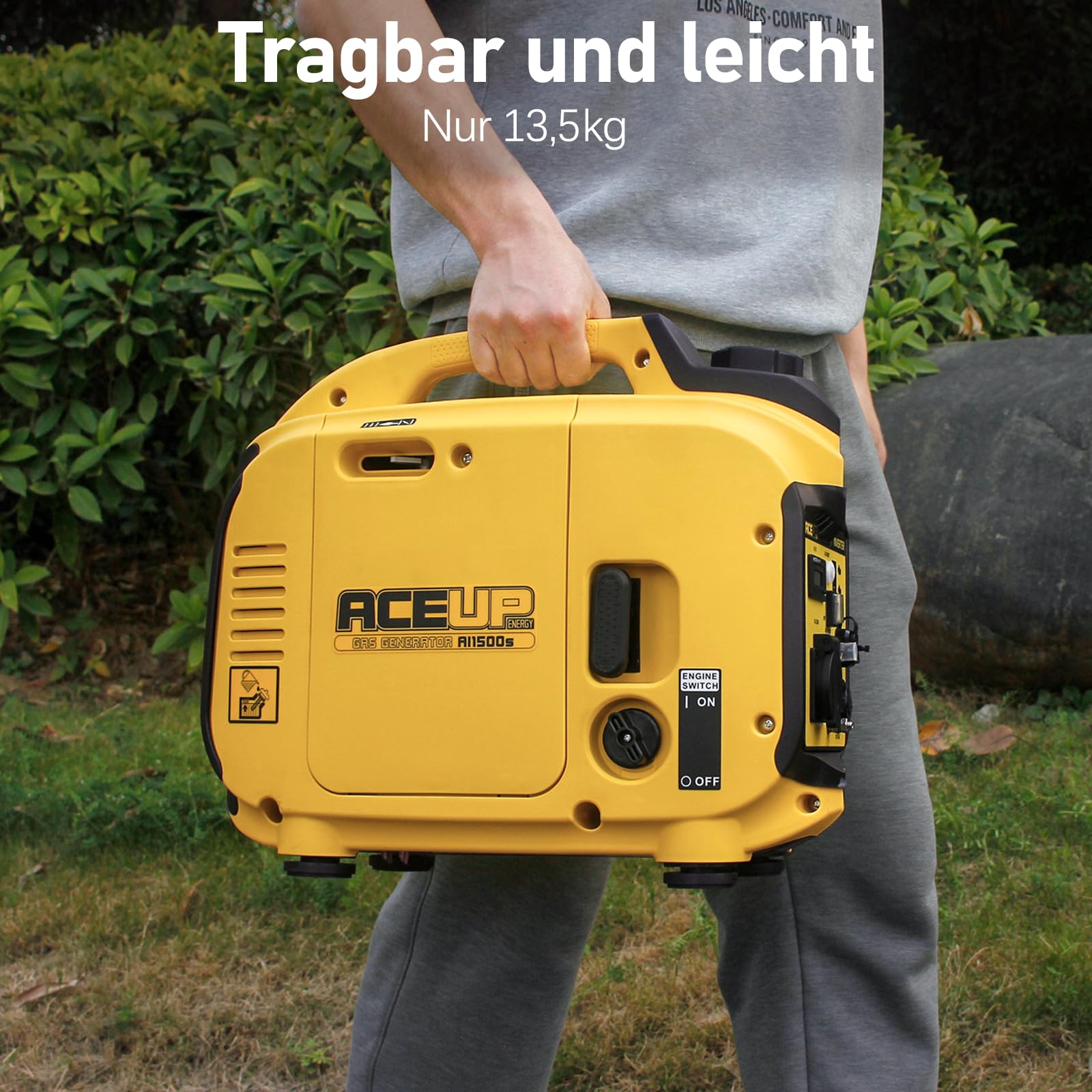 Aceup Energy Generador de energía inversor, 1300 vatios, energía de emergencia, silencioso, gasolina, generador de energía, luz, con USB, 230 V, 12 V tomas de corriente para camping