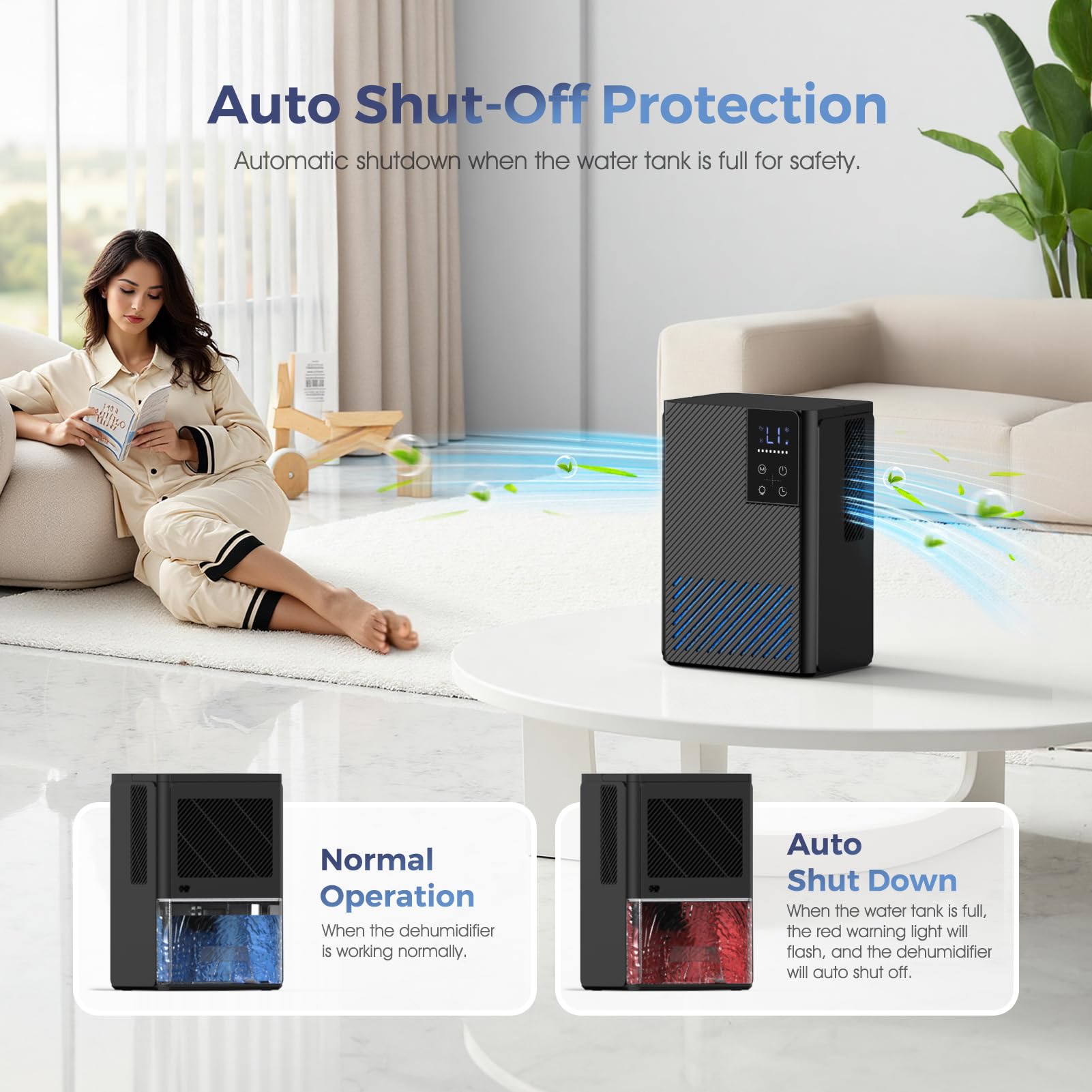 Deumidificatore 2500ML, Deumidificatore Casa Muffa Elettrico, Ultra Silenzioso, Spegnimento Automatico, Purificatore Dell'aria, Contro Umidità e Muffa per Camera da Letto, Bagno, Casa