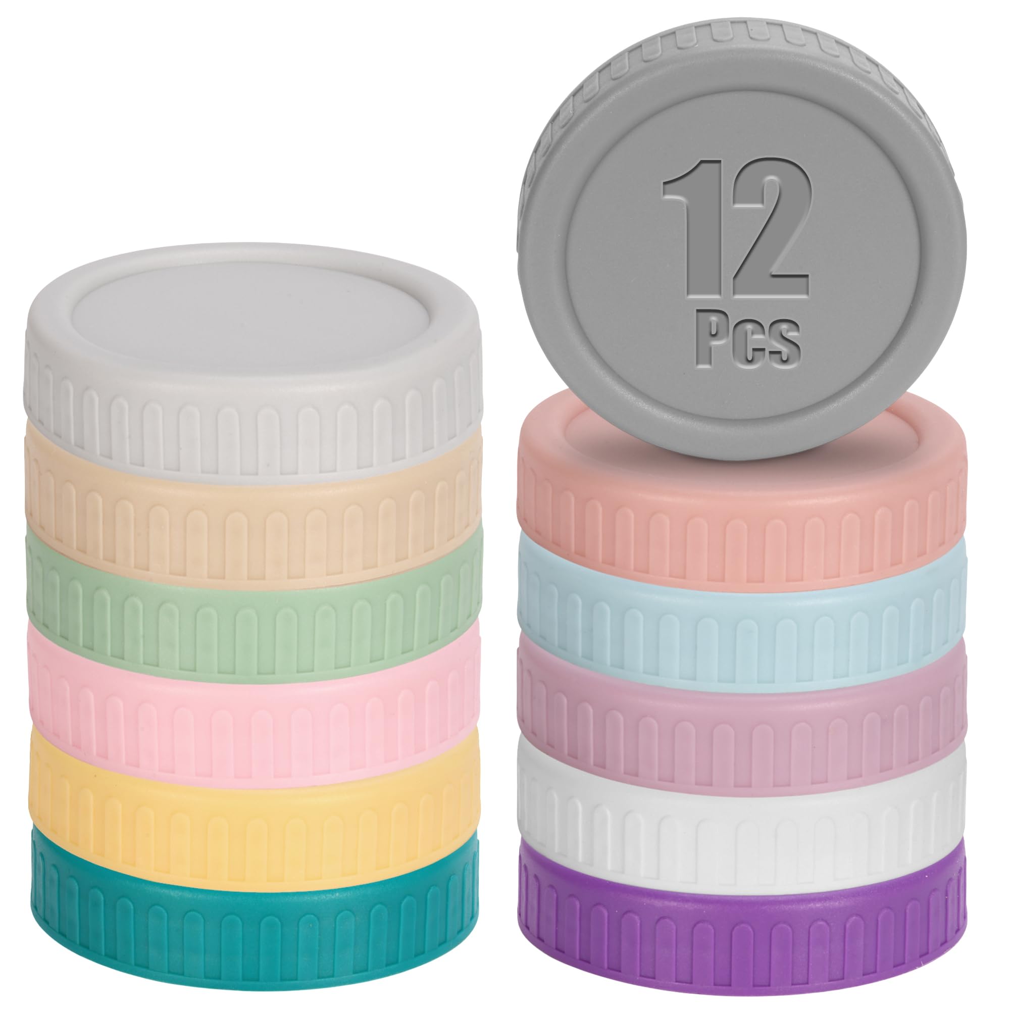 Photo 1 of [12 Piece] Wide Mouth Mason Jar Lids, Multi Color Plastic Lids for Mason Jars with Silicone Rings, Thickened Leak-Proof Canning Lids Wide Mouth (3.38 inch /86mm)