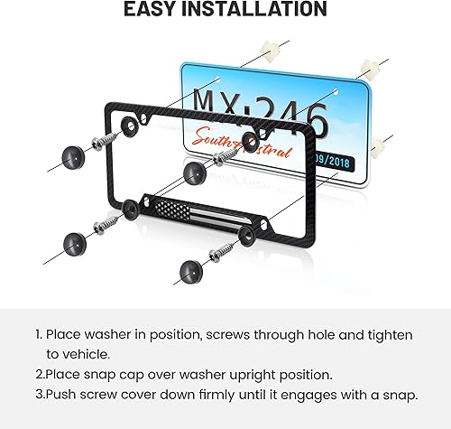 Miniatura 5 de RED WOLF Marco de placa de matrícula de fibra de carbono, aleación de aluminio, cubierta de placa de matrícula de automóvil con bandera