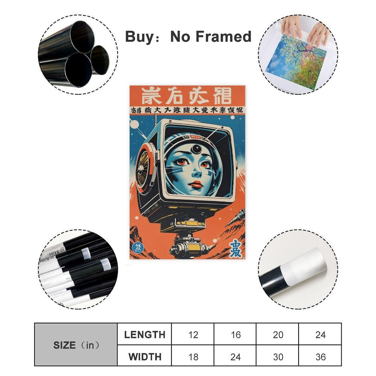 Poster su tela, stile retrò, avventura spaziale, fantascienza, arte (1), decorazione artistica da parete per soggiorno, camera da letto, 60 x 90 cm