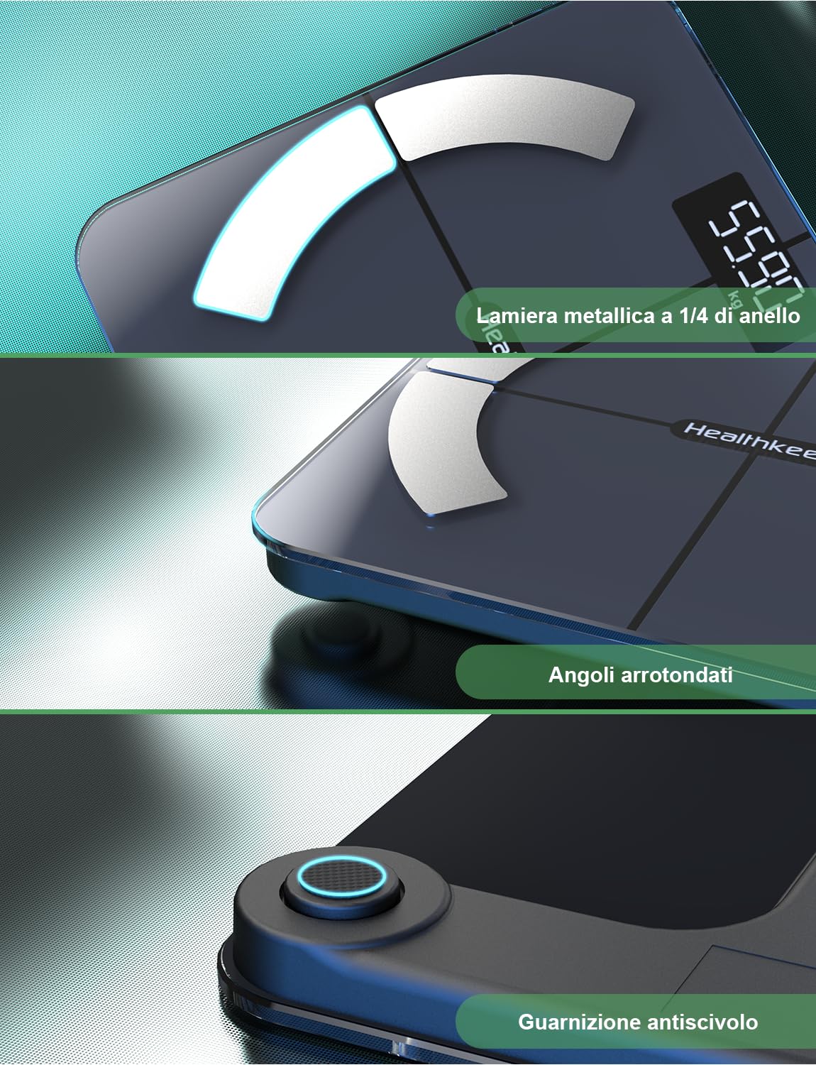 Bilancia Intelligente Impedenziometrica Bluetooth con App, Bilancia Digitale Smart per Grasso Corporeo, BMI, Peso, Massa Muscolare, Acqua Corporea, Proteine, Metabolismo Basale (BMR) - Nero