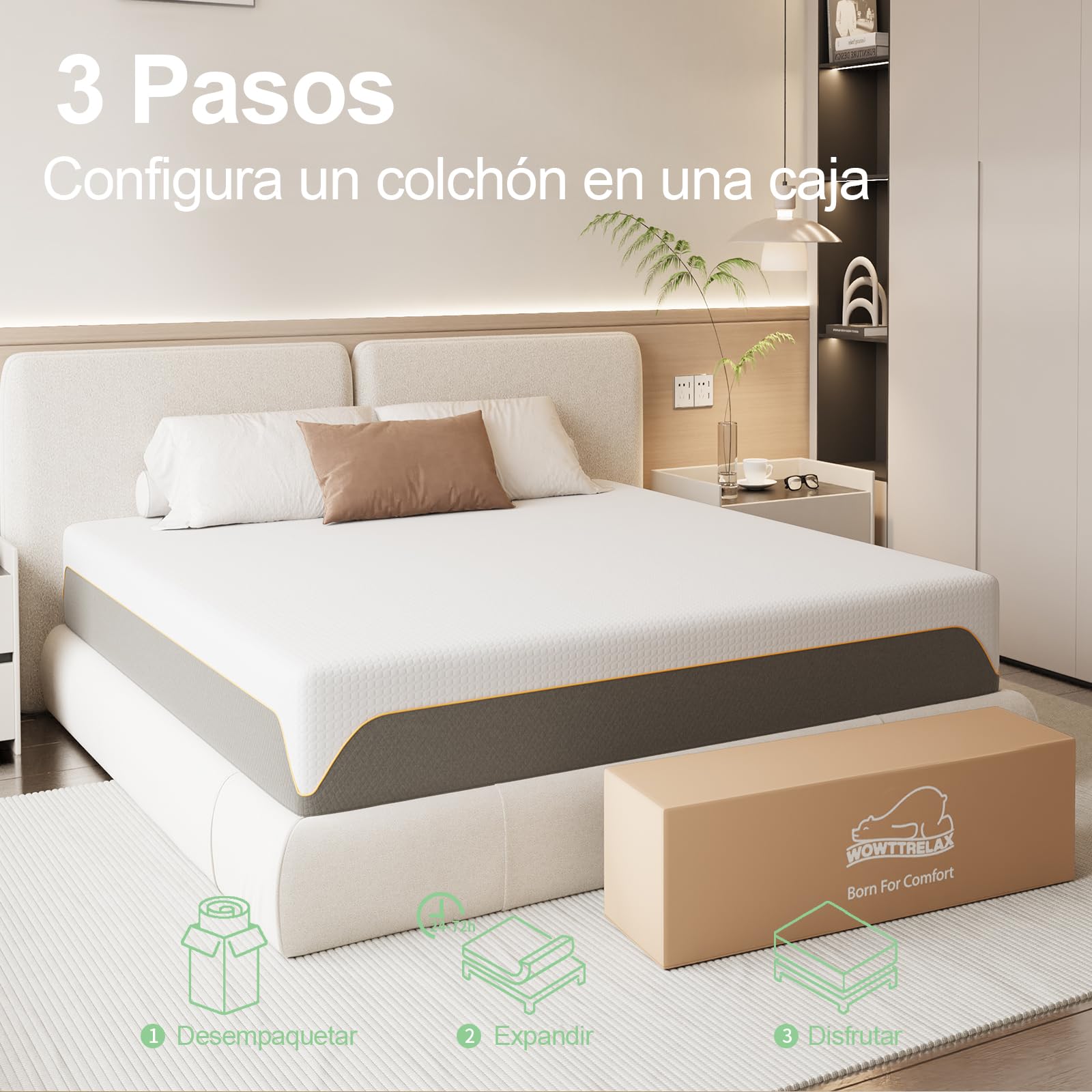 wowttrelax Colchón de Matrimonio de 160 x 200 cm, Altura 20 cm, colchón ortopédico de Espuma viscoelástica, 9 Zonas de Confort, Revestimiento de Tela Lavable, Resistente a los ácaros Transpirable