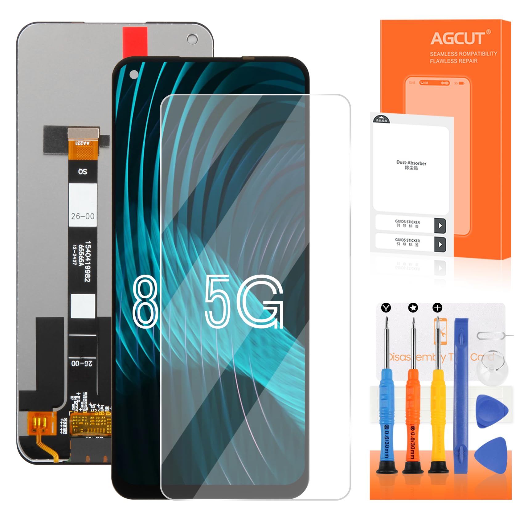 AGCUT Display LCD per Realme 8 5G Schermo LCD per Oppo Realme 8 5G RMX3241 6,5 pollici Schermo di Ricambio Schermo Digitalizzatore Touchscreen Full Assembly + Riparazione Kit, Nero