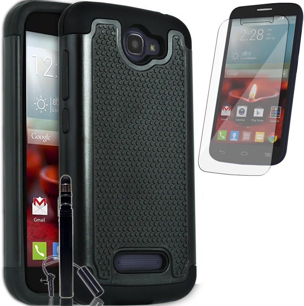 Alcatel OneTouch Fierce 2 / Pop Icon A564C, COVRWARE 3 in 1 Bundle - Armor Defender Series Protective Case [Free HD Film & Aluminum Sensitive Cap Stylus Pen] - Black