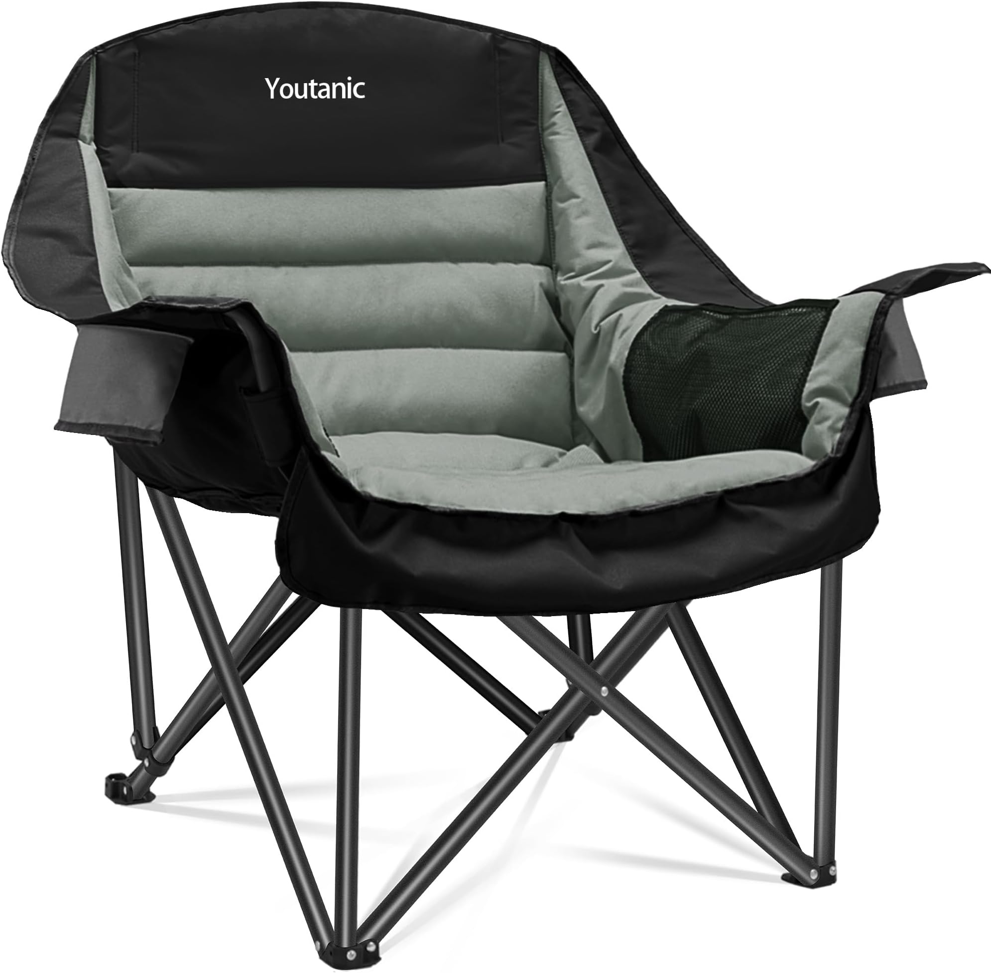 Youtanic Oversized Camping Chair, Portable Folding Camping Chairs with Side Pocket, Cup Holder and Carry Bag, Heavy Duty Outdoor Camping Chairs for Adults, Fishing, Sports, Trip, up to 400lbs, Style 4