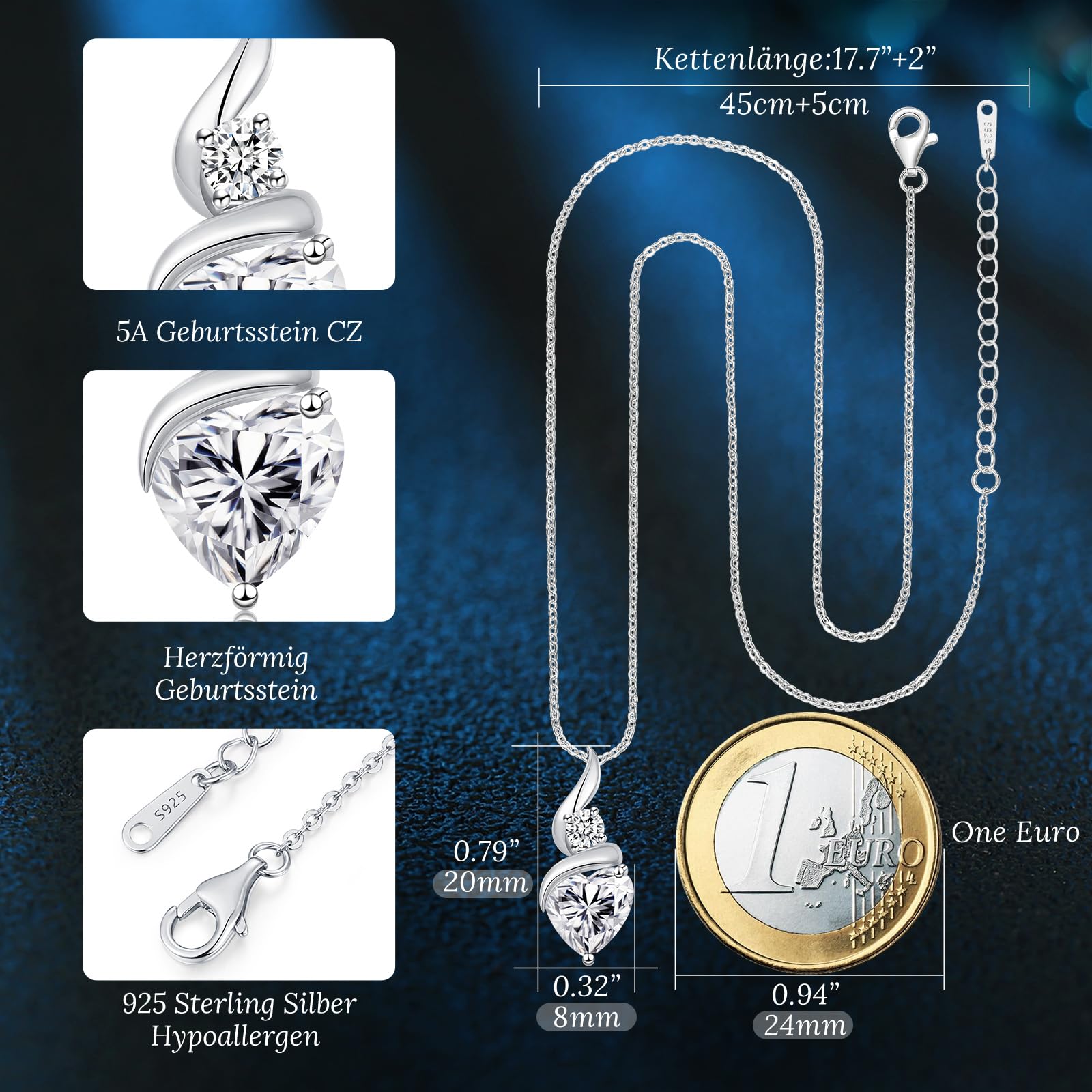 LOUISA SECRET Regalo di San Valentino per lei Pendente Infinity Heart da donna in argento sterling 925 con pietra portafortuna Collana Flame of the Heart da donna, Natale o compleanno per donne