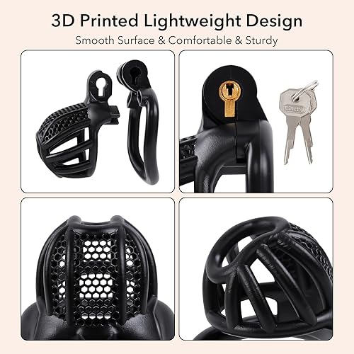 Miniatura 2 de UTIMI - Jaula grande de plástico para castidad para hombre, ejercicio de pene impreso en 3D, equipo de bondage negro, ligero, juguete sexual para
