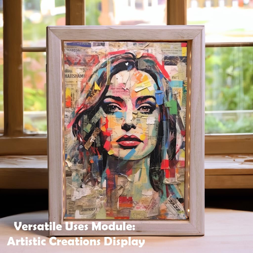 Boîte d'Ombre en Bois Naturel Rustique de 8"X11" avec Éclairage, Présentoir à LED pour Bouchons de Vin, Billets et Expositions Créatives, Présentations Artistiques