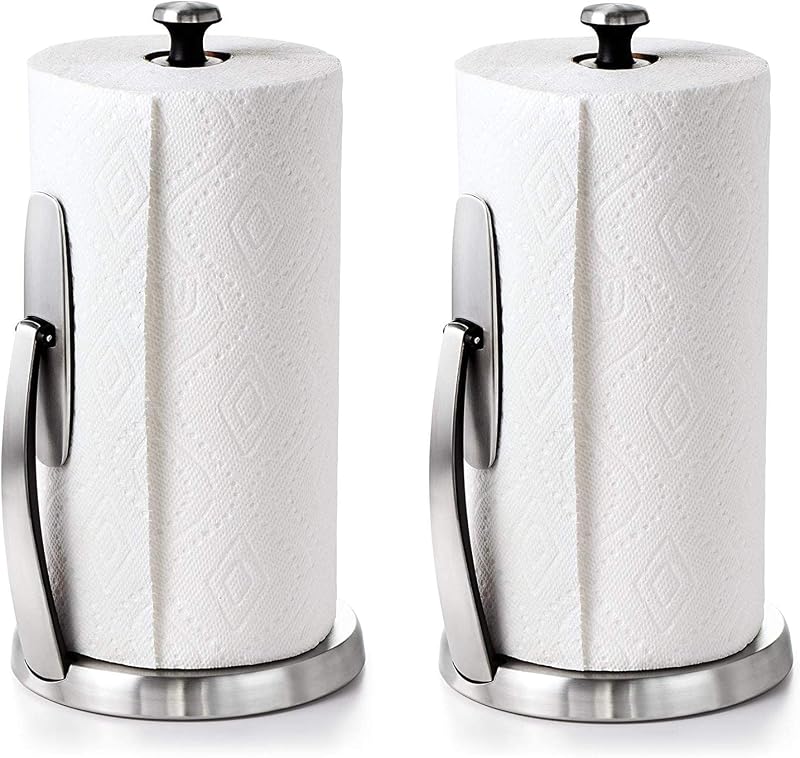 OXO Good Grips SimplyTear Standing Paper Towel Holder, Brushed Stainless Steel (2 Pack)