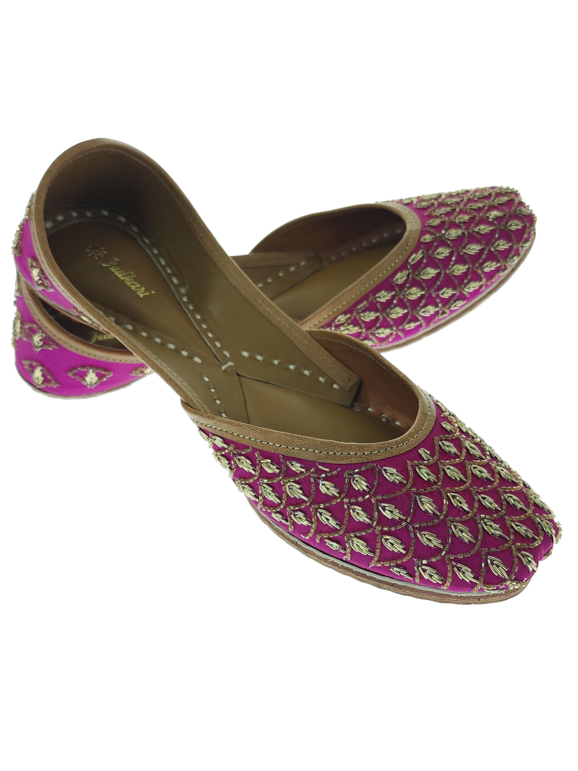 Women Aash Gold Genuine Soft Leather Embroidered Jutis | Bite and Pinch Free Jutti | Punjabi Formal Juttis | Girl's Wedding Flat Ladies Mojari | Formal Ethnic Juti |-image-32